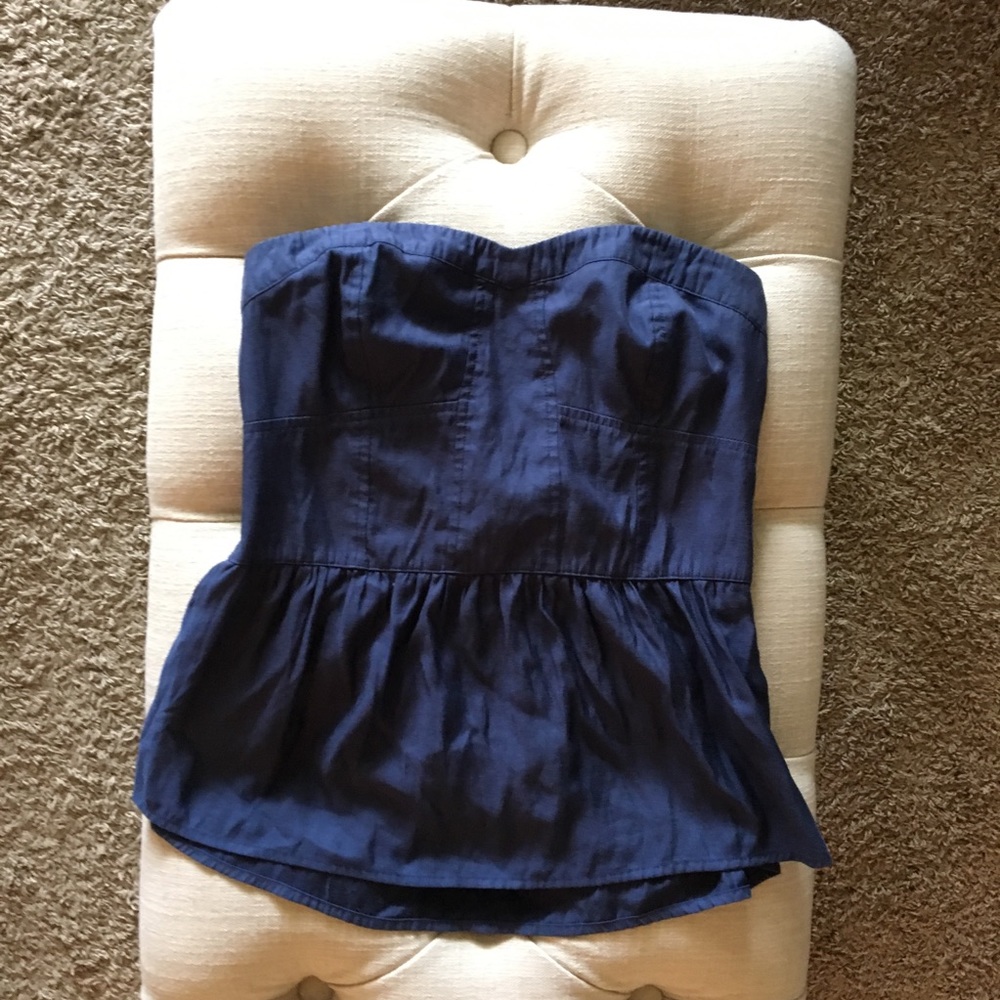Strapless silk peplum top
